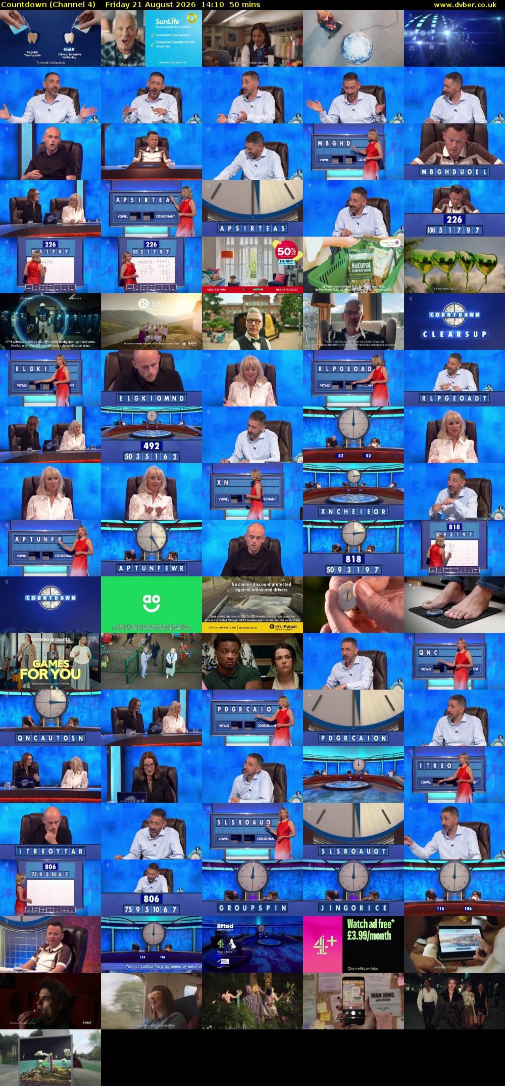 Countdown (Channel 4) Friday 21 August 2026 14:10 - 15:00