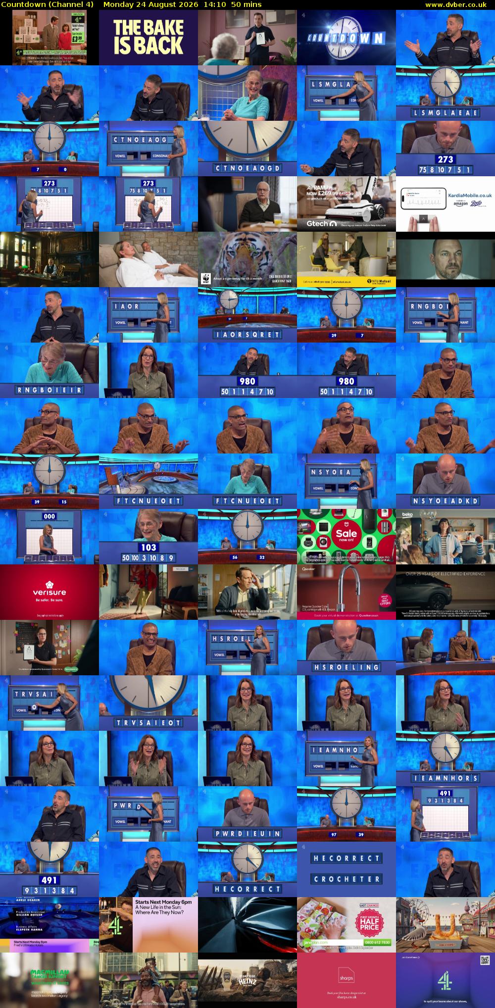 Countdown (Channel 4) Monday 24 August 2026 14:10 - 15:00
