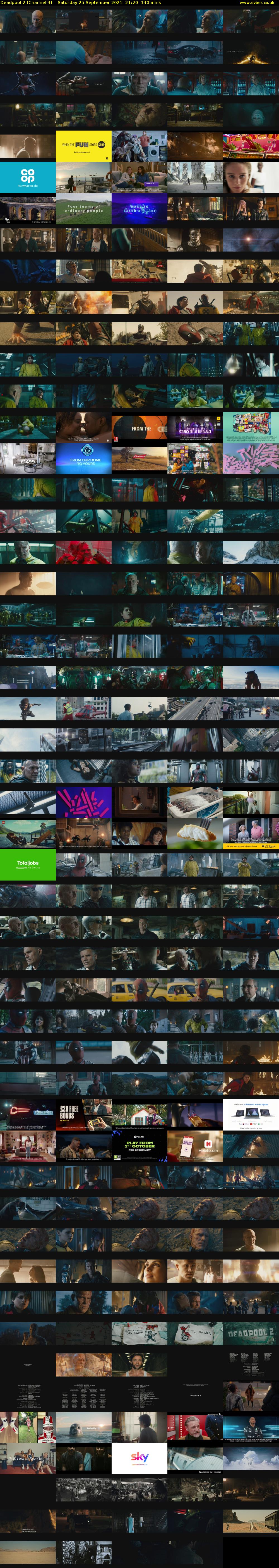 Deadpool 2 (Channel 4) Saturday 25 September 2021 21:20 - 23:40