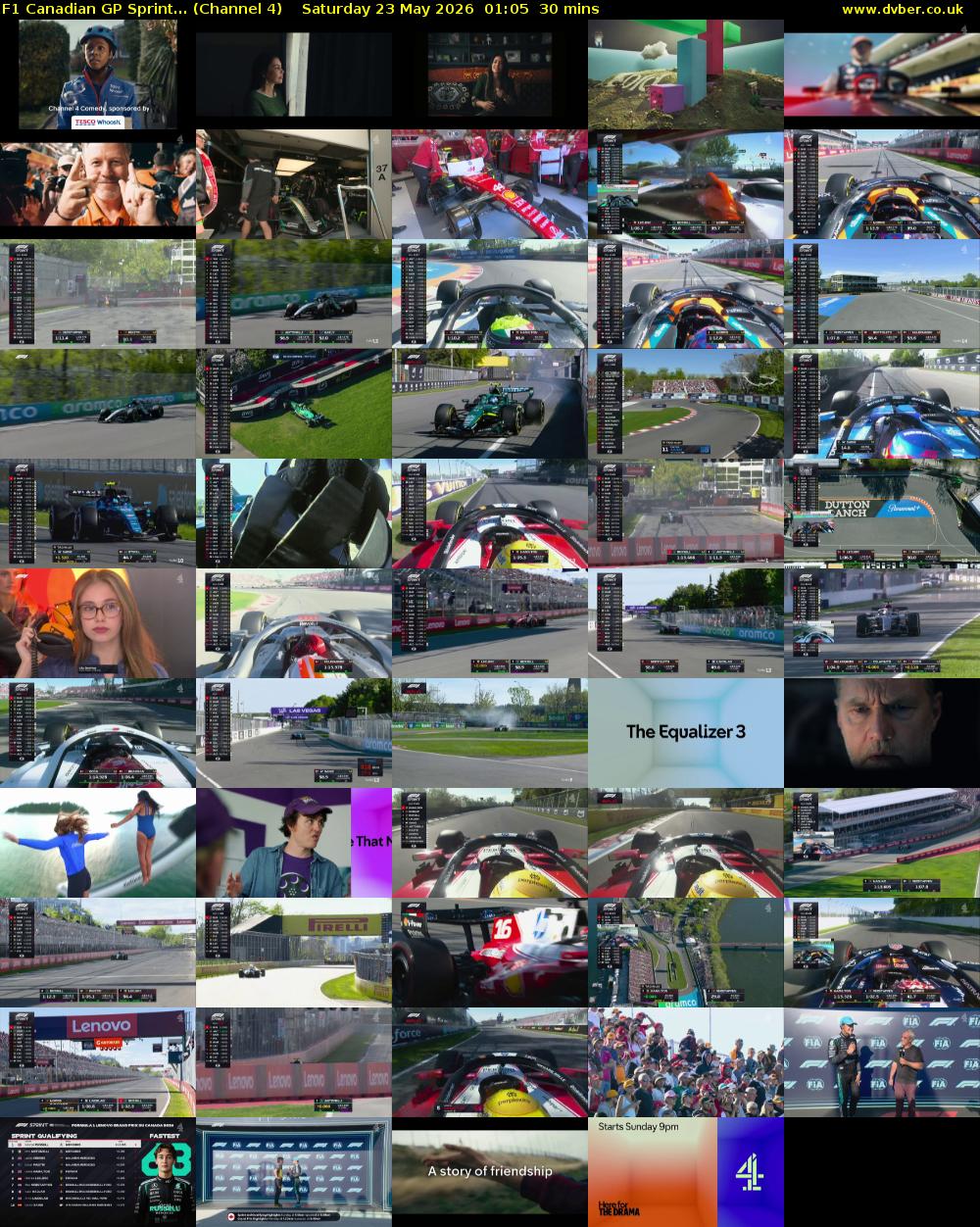 F1 Canadian GP Sprint... (Channel 4) Saturday 23 May 2026 01:05 - 01:35