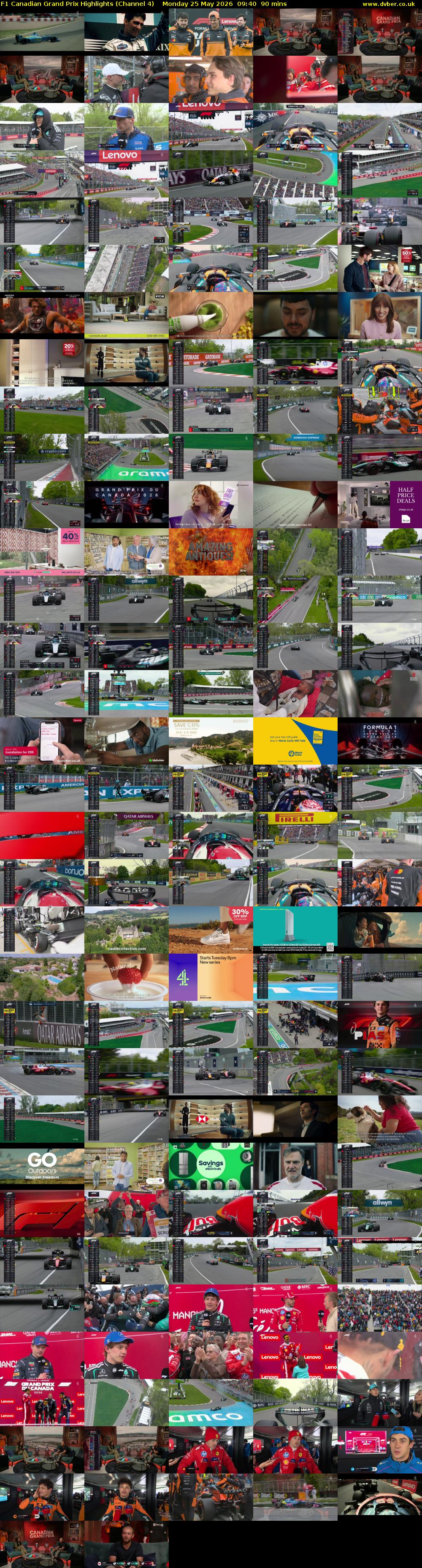 F1 Canadian Grand Prix Highlights (Channel 4) Monday 25 May 2026 09:40 - 11:10