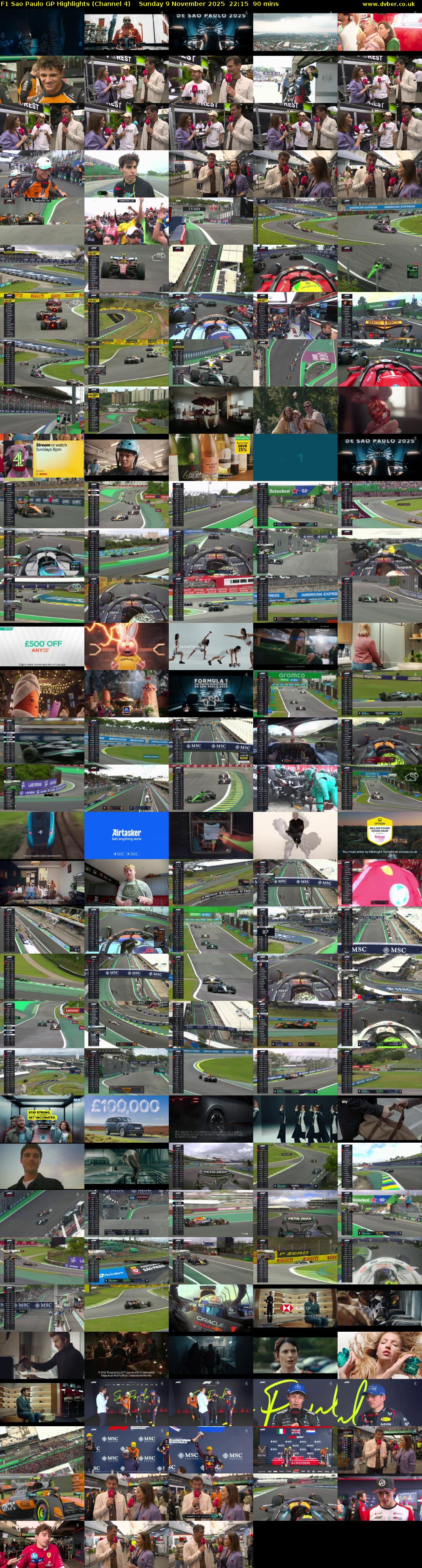 F1 Sao Paulo GP Highlights (Channel 4) Sunday 9 November 2025 22:15 - 23:45