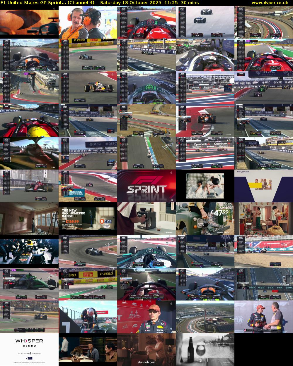 F1 United States GP Sprint... (Channel 4) Saturday 18 October 2025 11:25 - 11:55