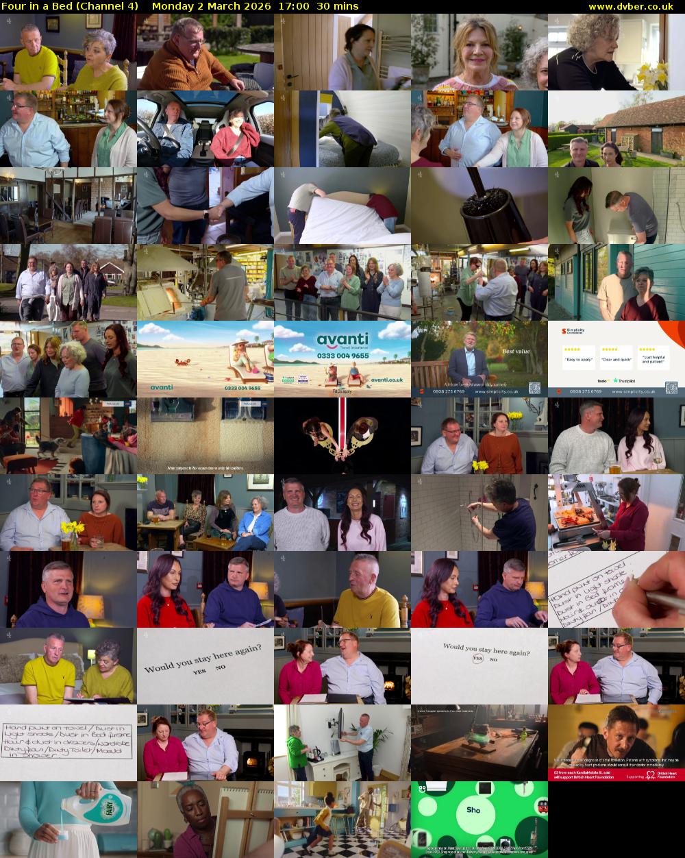 Four in a Bed (Channel 4) Monday 2 March 2026 17:00 - 17:30