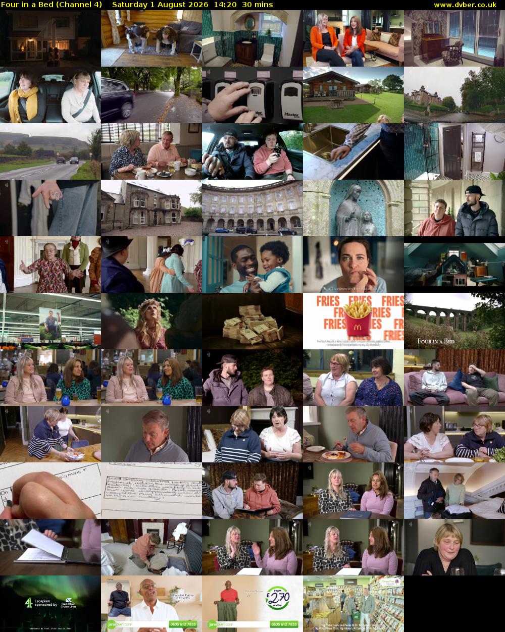 Four in a Bed (Channel 4) Saturday 1 August 2026 14:20 - 14:50