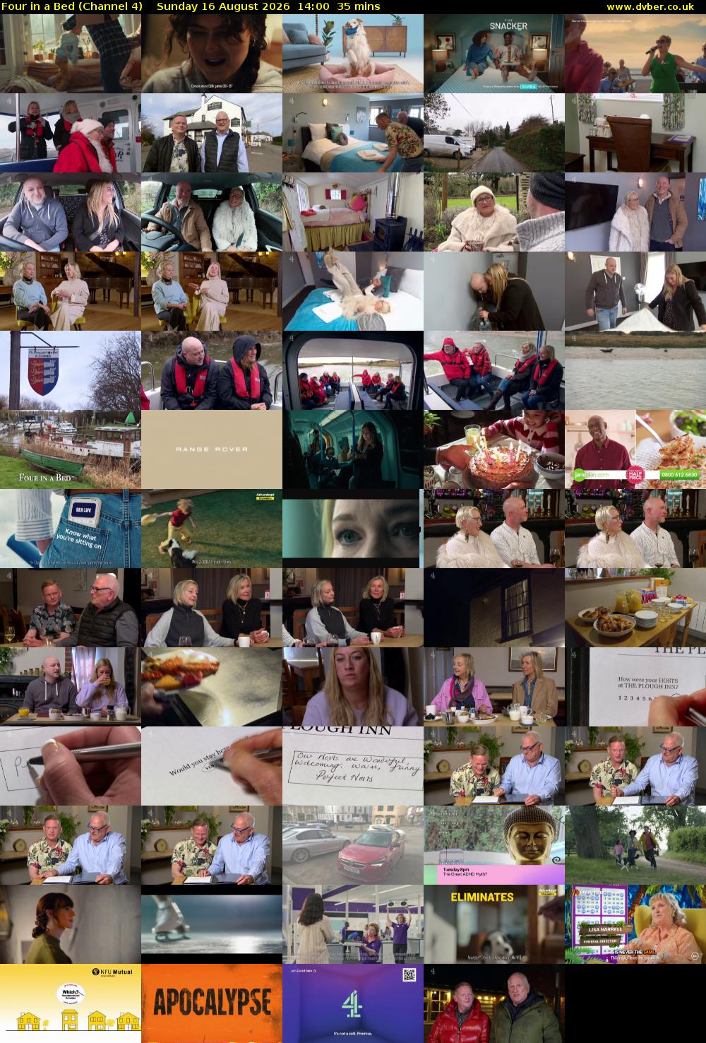 Four in a Bed (Channel 4) Sunday 16 August 2026 14:00 - 14:35