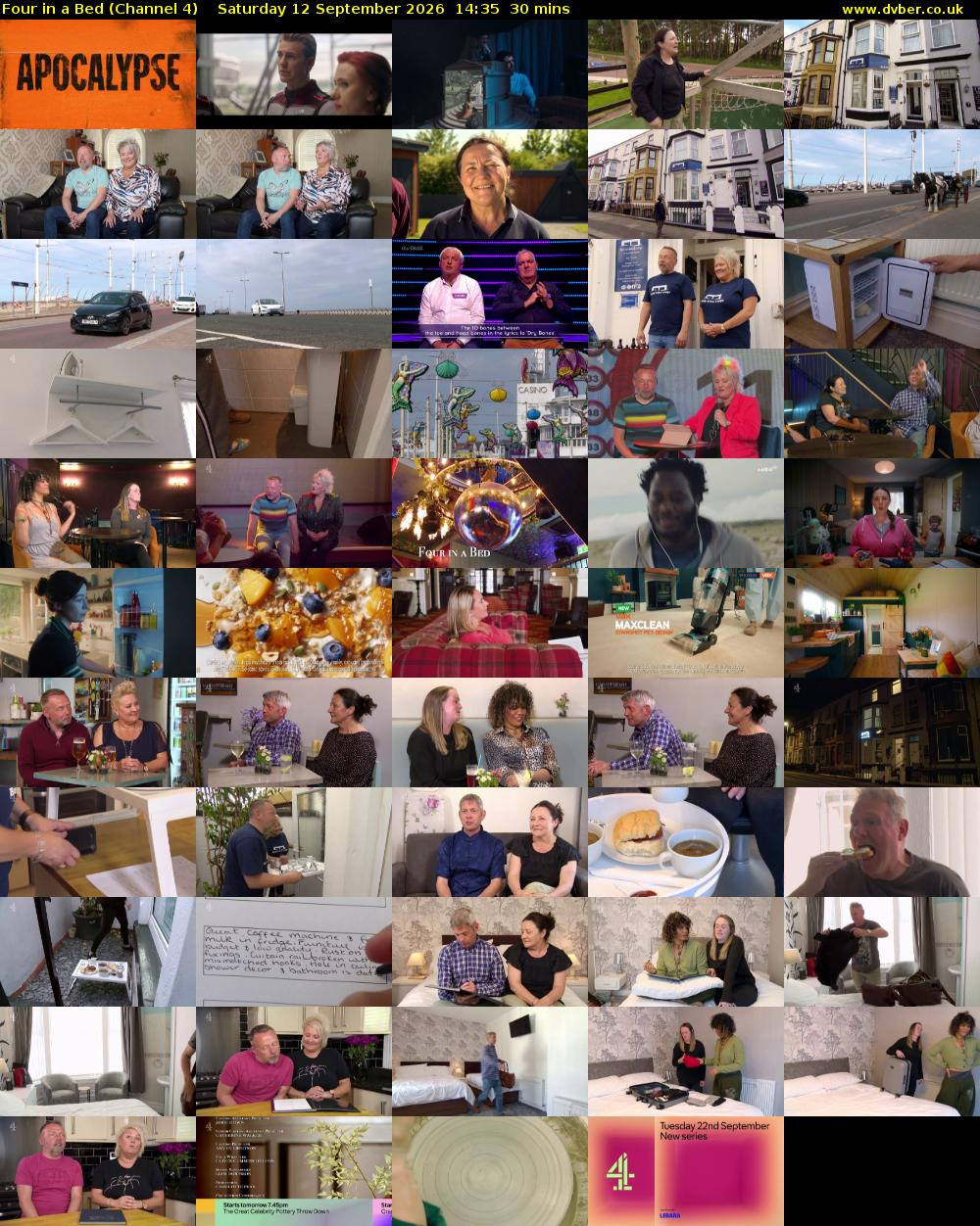 Four in a Bed (Channel 4) Saturday 12 September 2026 14:35 - 15:05