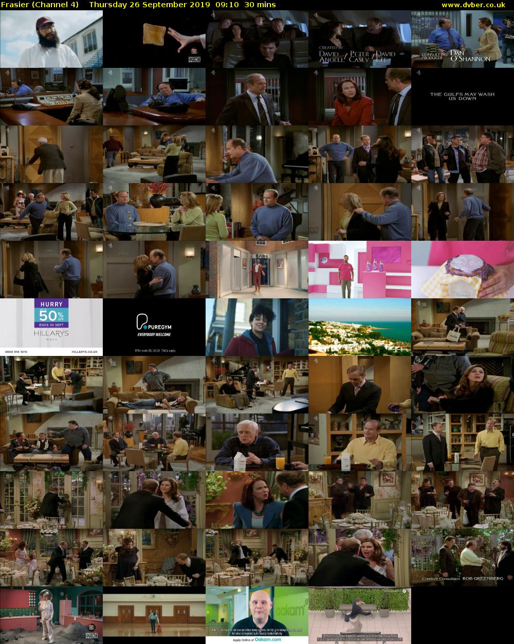 Frasier (Channel 4) Thursday 26 September 2019 09:10 - 09:40