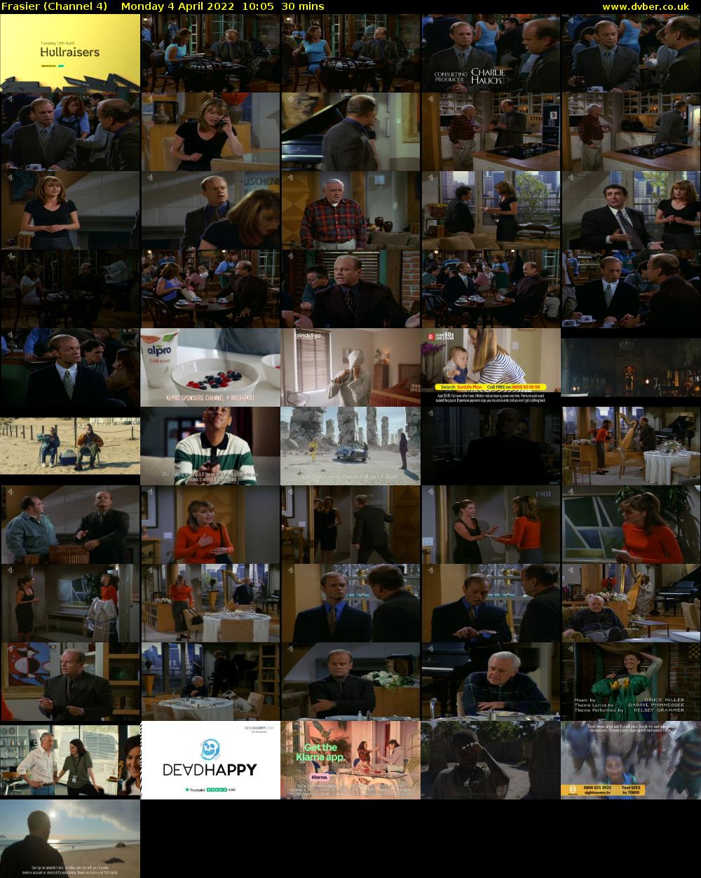 Frasier (Channel 4) Monday 4 April 2022 10:05 - 10:35