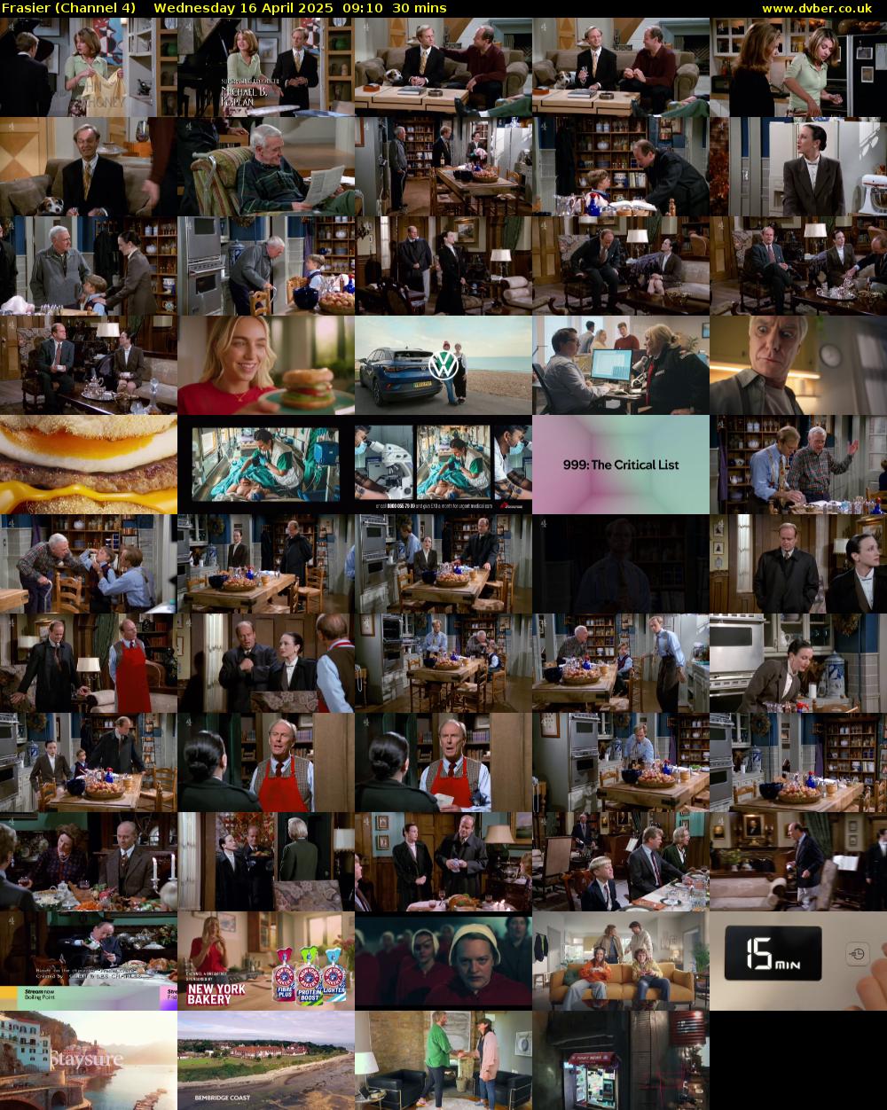 Frasier (Channel 4) Wednesday 16 April 2025 09:10 - 09:40