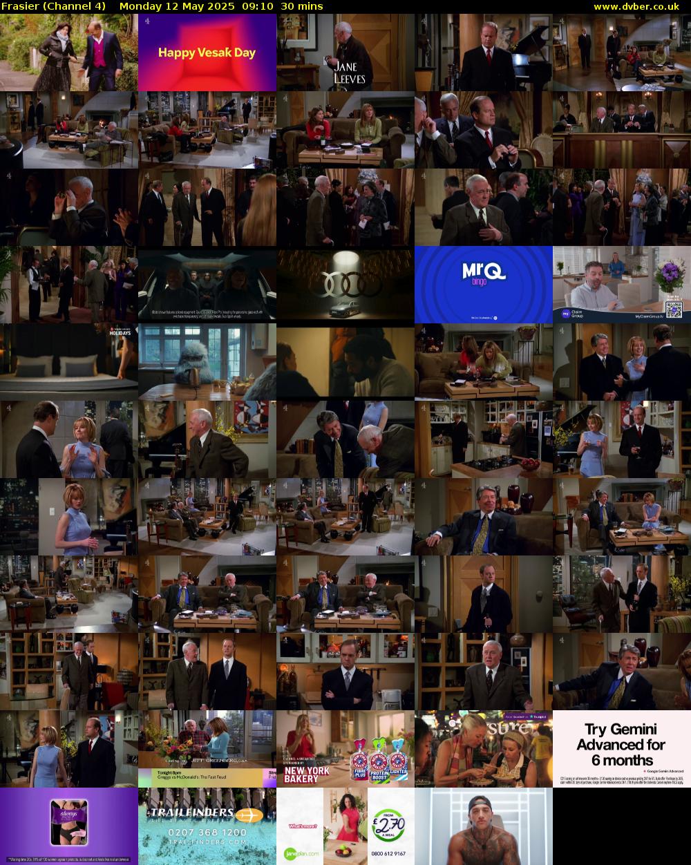 Frasier (Channel 4) Monday 12 May 2025 09:10 - 09:40