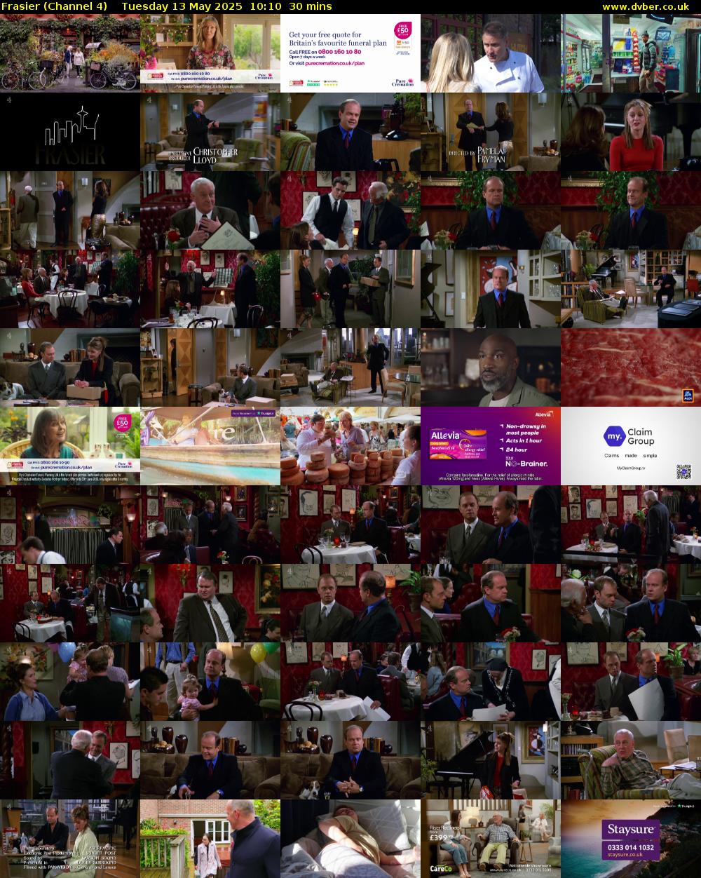 Frasier (Channel 4) Tuesday 13 May 2025 10:10 - 10:40