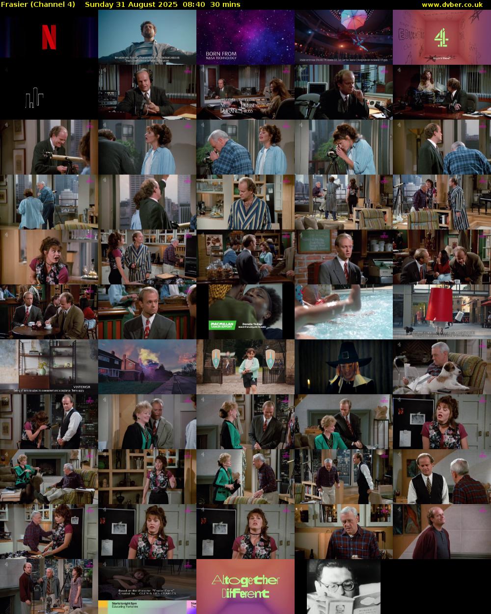 Frasier (Channel 4) Sunday 31 August 2025 08:40 - 09:10