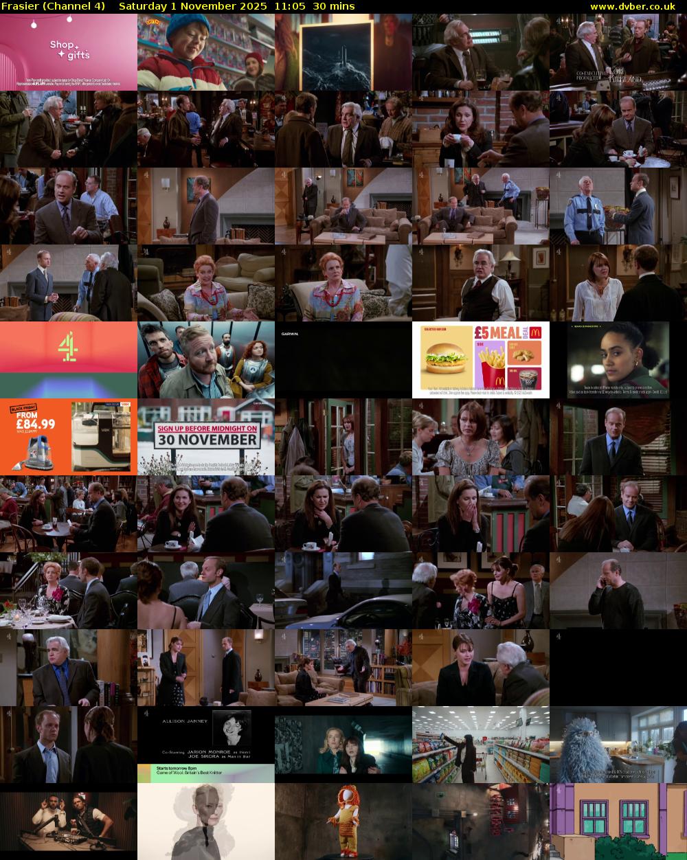 Frasier (Channel 4) Saturday 1 November 2025 11:05 - 11:35