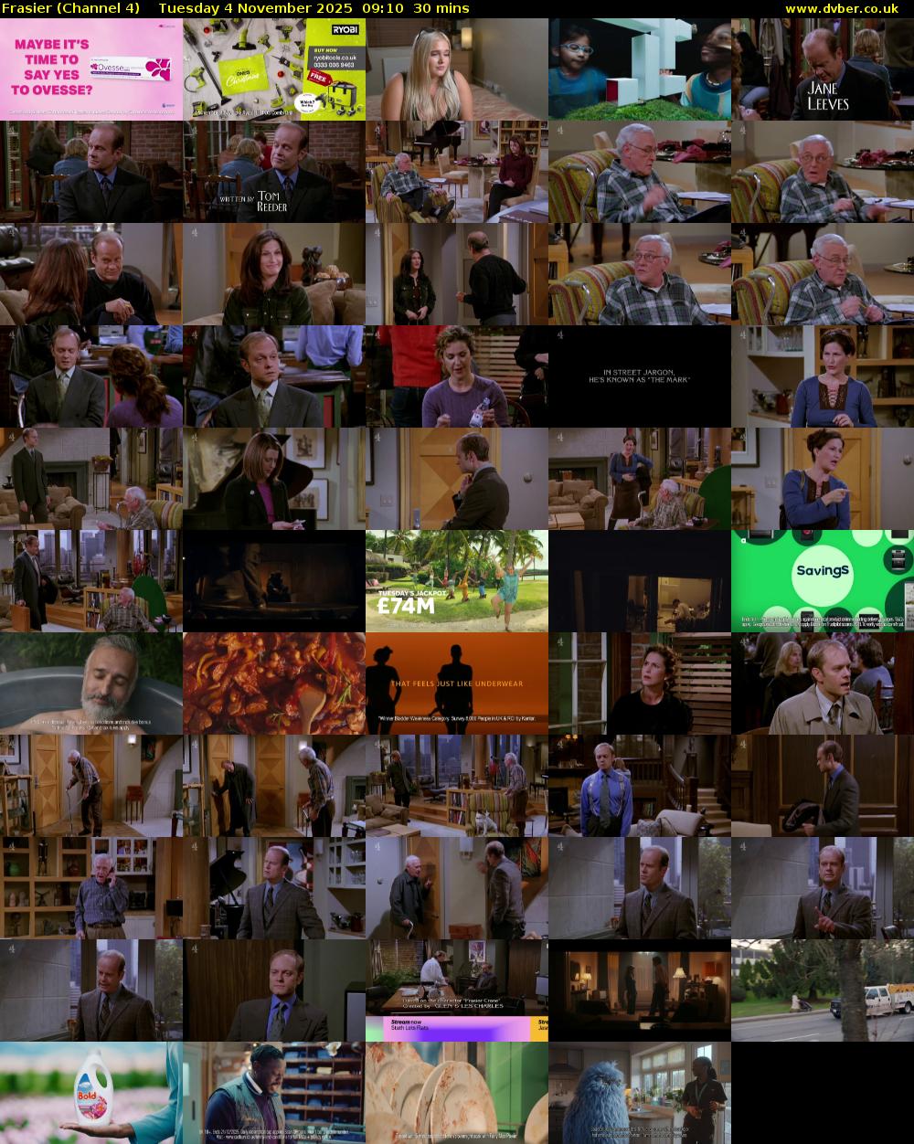 Frasier (Channel 4) Tuesday 4 November 2025 09:10 - 09:40