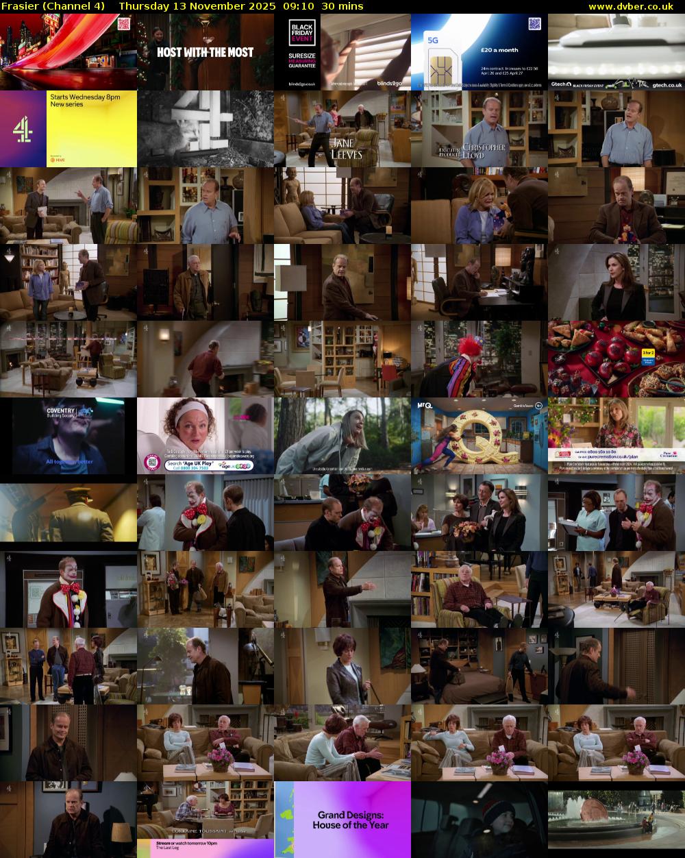 Frasier (Channel 4) Thursday 13 November 2025 09:10 - 09:40