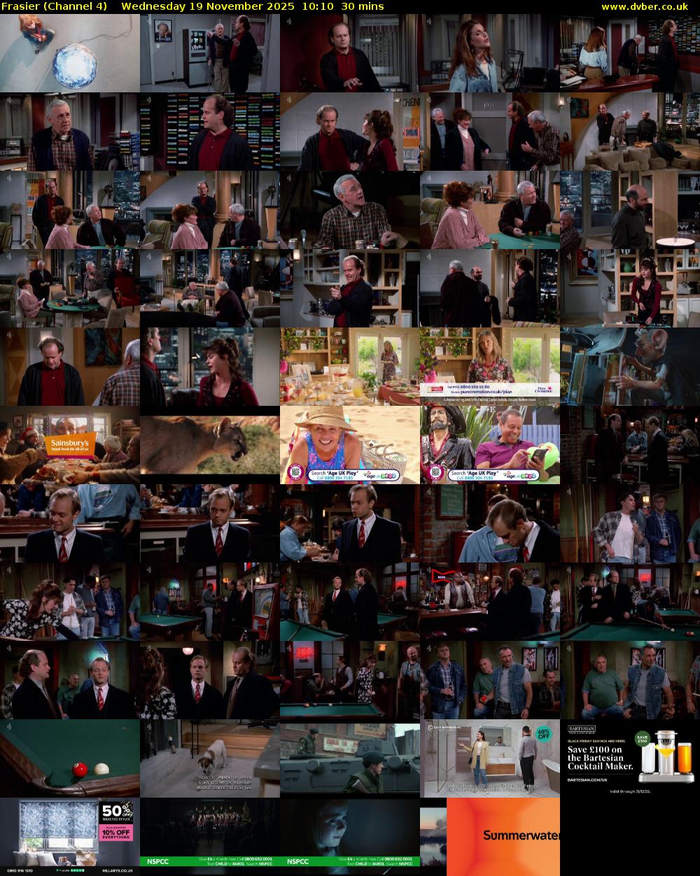 Frasier (Channel 4) Wednesday 19 November 2025 10:10 - 10:40