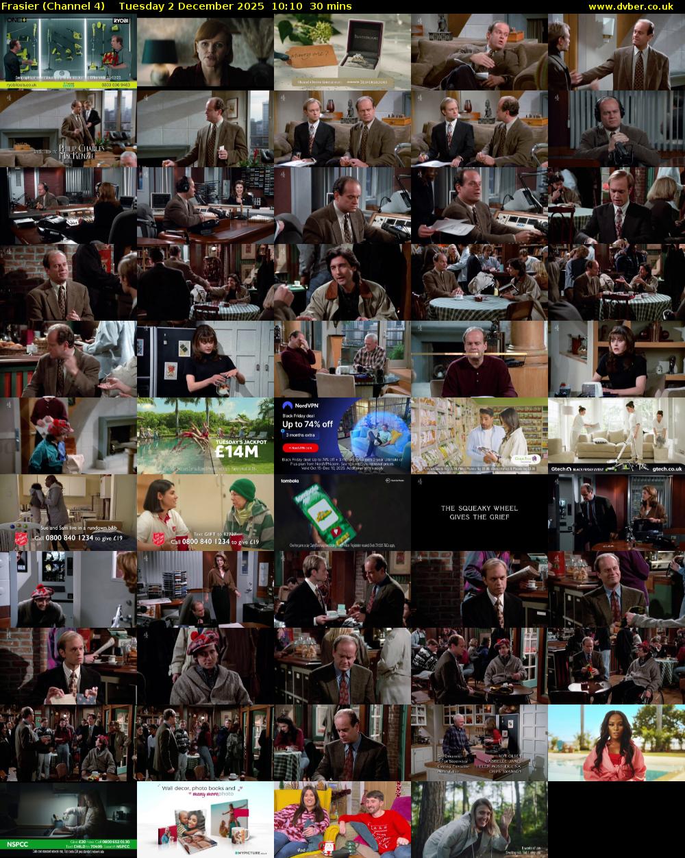 Frasier (Channel 4) Tuesday 2 December 2025 10:10 - 10:40