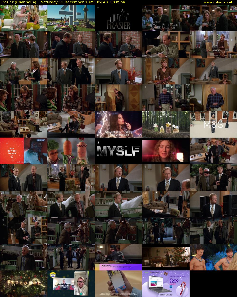 Frasier (Channel 4) Saturday 13 December 2025 09:40 - 10:10