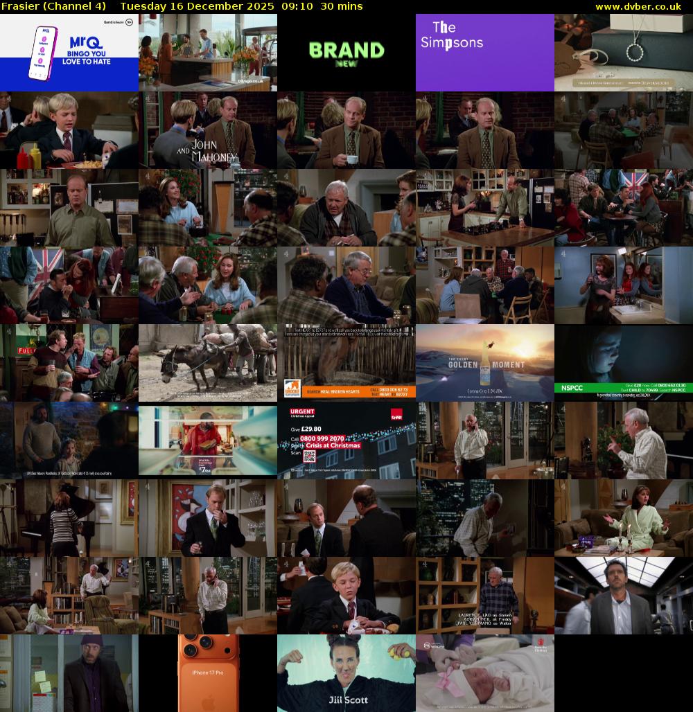 Frasier (Channel 4) Tuesday 16 December 2025 09:10 - 09:40
