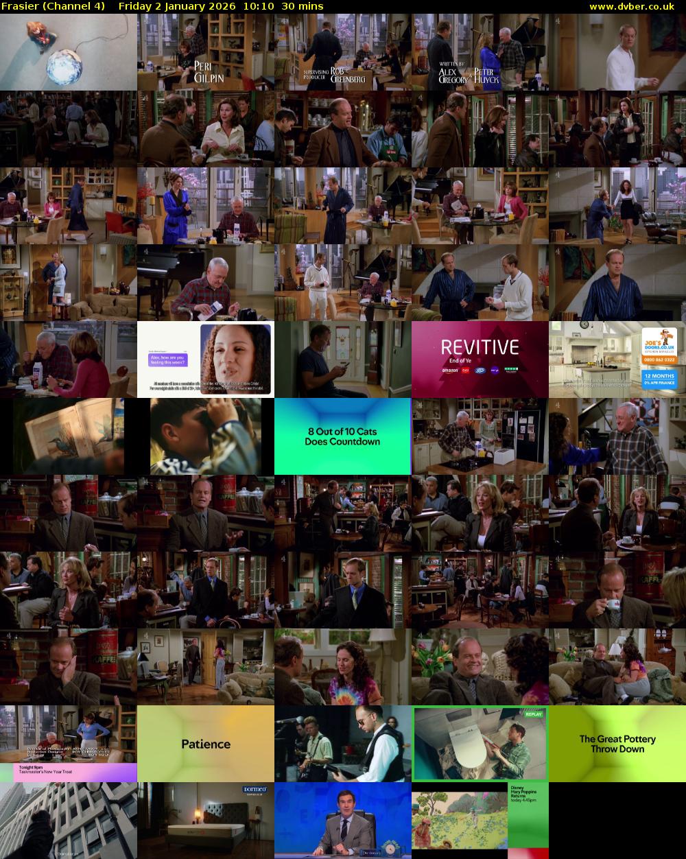 Frasier (Channel 4) Friday 2 January 2026 10:10 - 10:40
