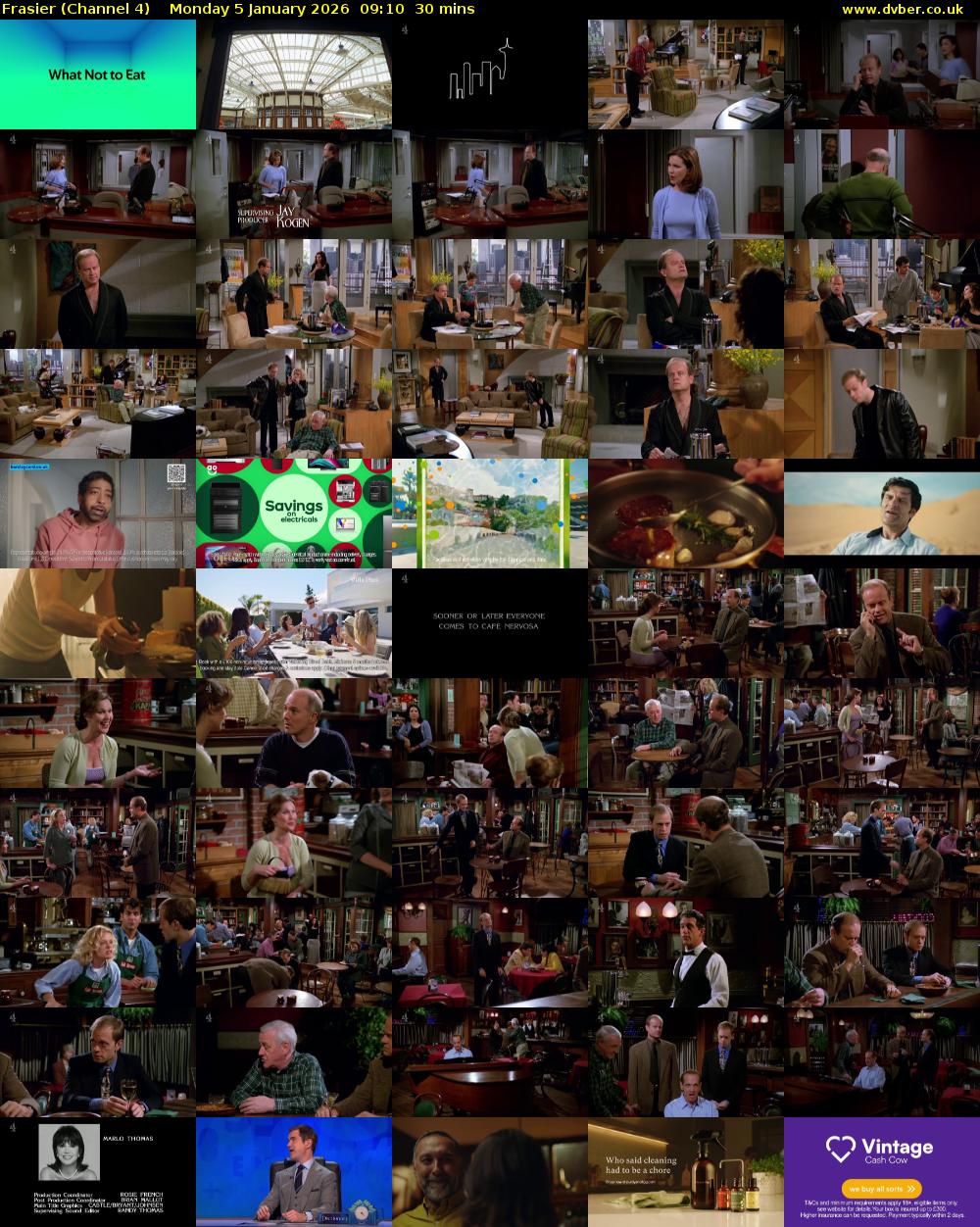 Frasier (Channel 4) Monday 5 January 2026 09:10 - 09:40