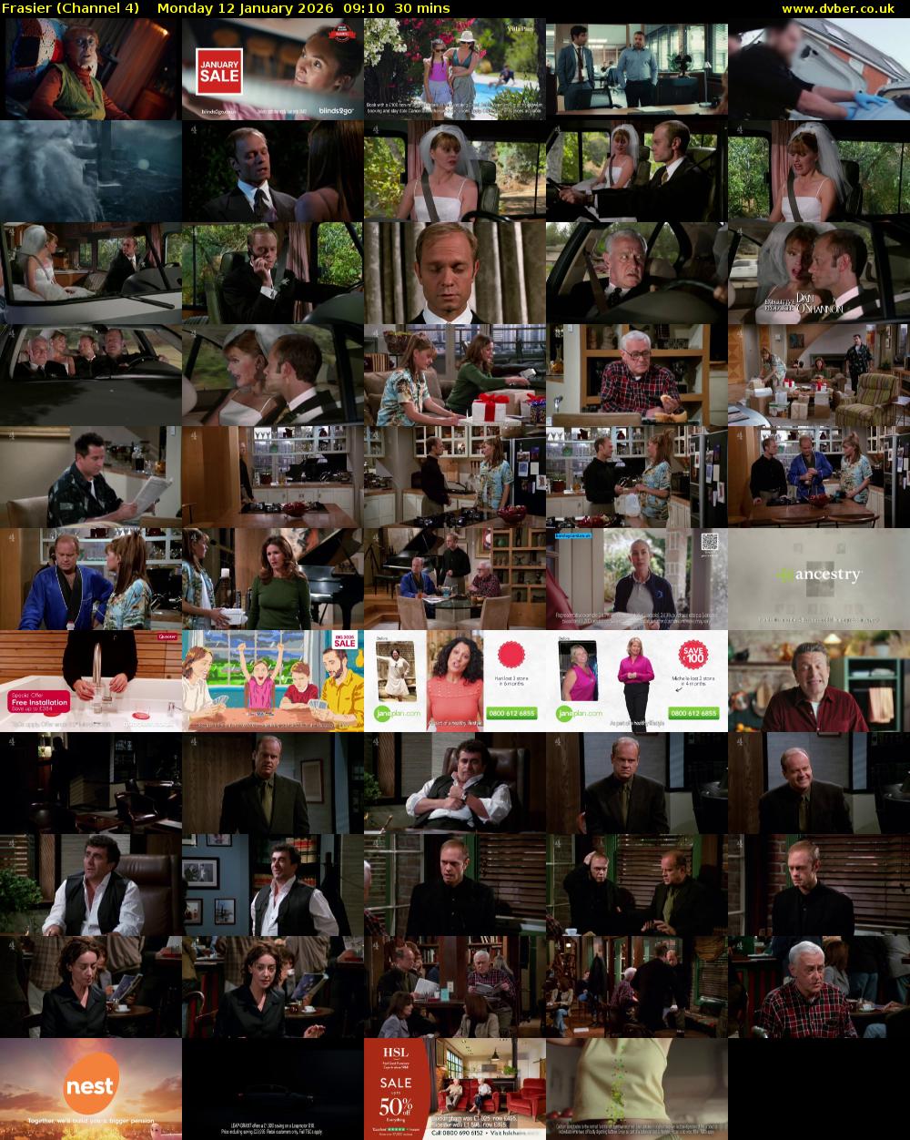 Frasier (Channel 4) Monday 12 January 2026 09:10 - 09:40