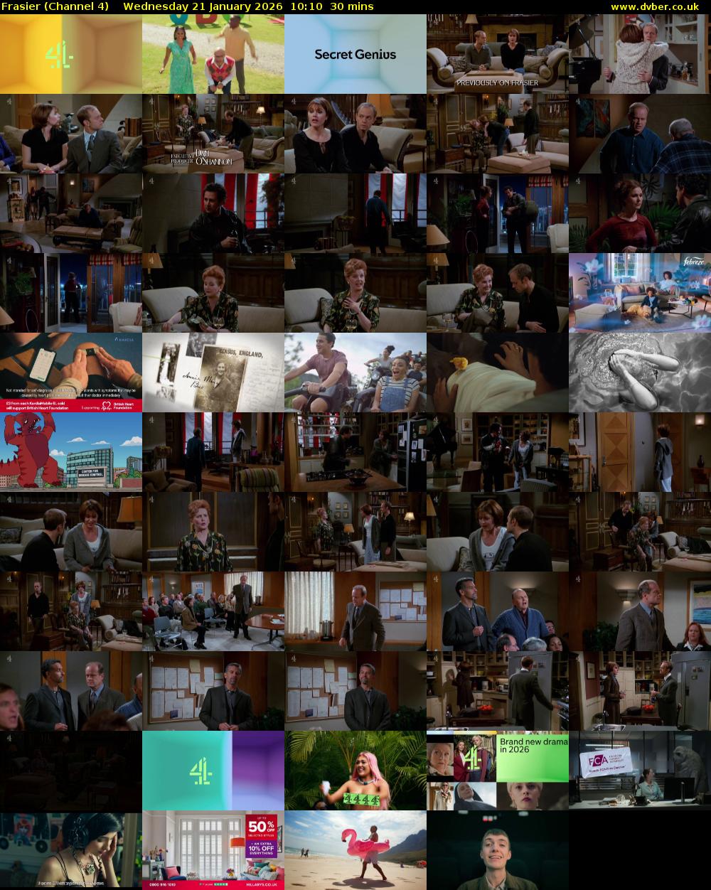 Frasier (Channel 4) Wednesday 21 January 2026 10:10 - 10:40