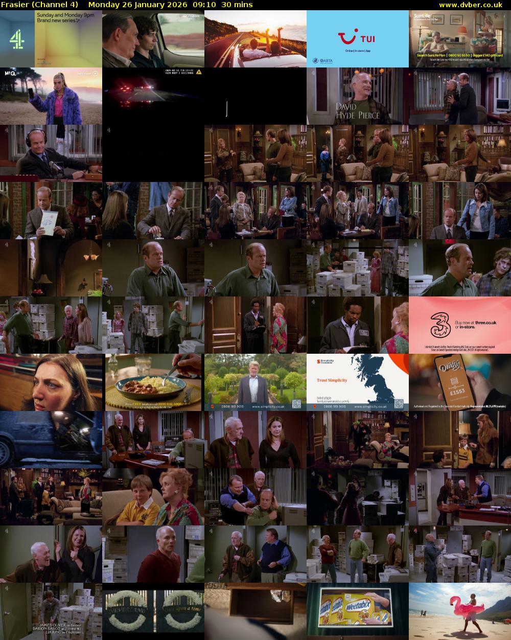 Frasier (Channel 4) Monday 26 January 2026 09:10 - 09:40