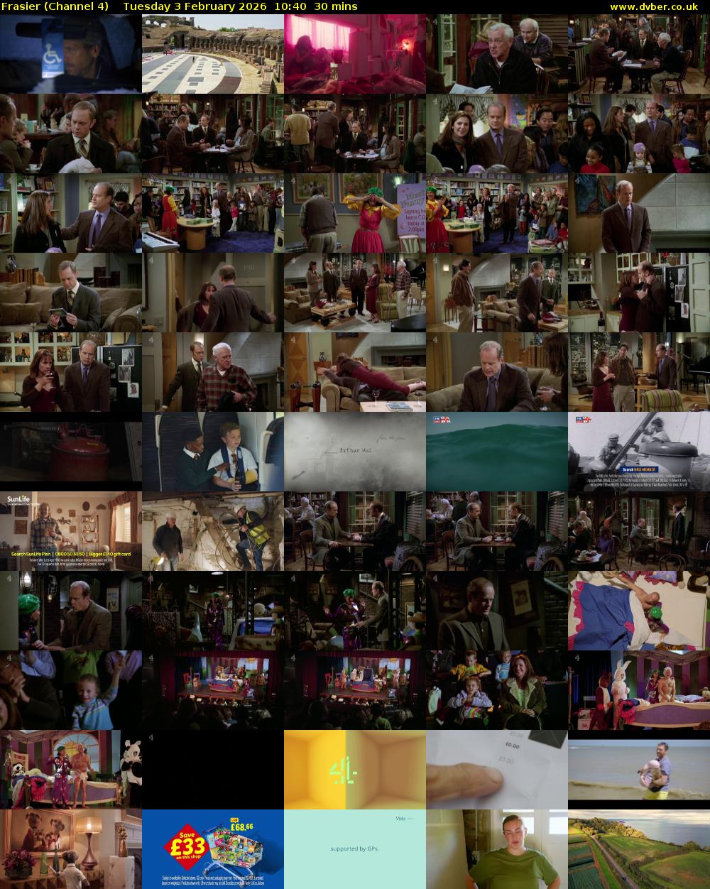 Frasier (Channel 4) Tuesday 3 February 2026 10:40 - 11:10