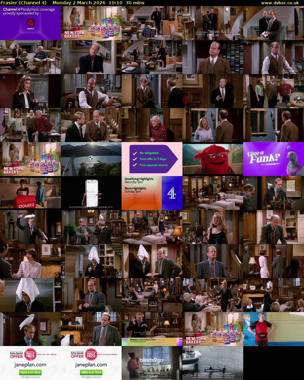 Frasier (Channel 4) Monday 2 March 2026 10:10 - 10:40