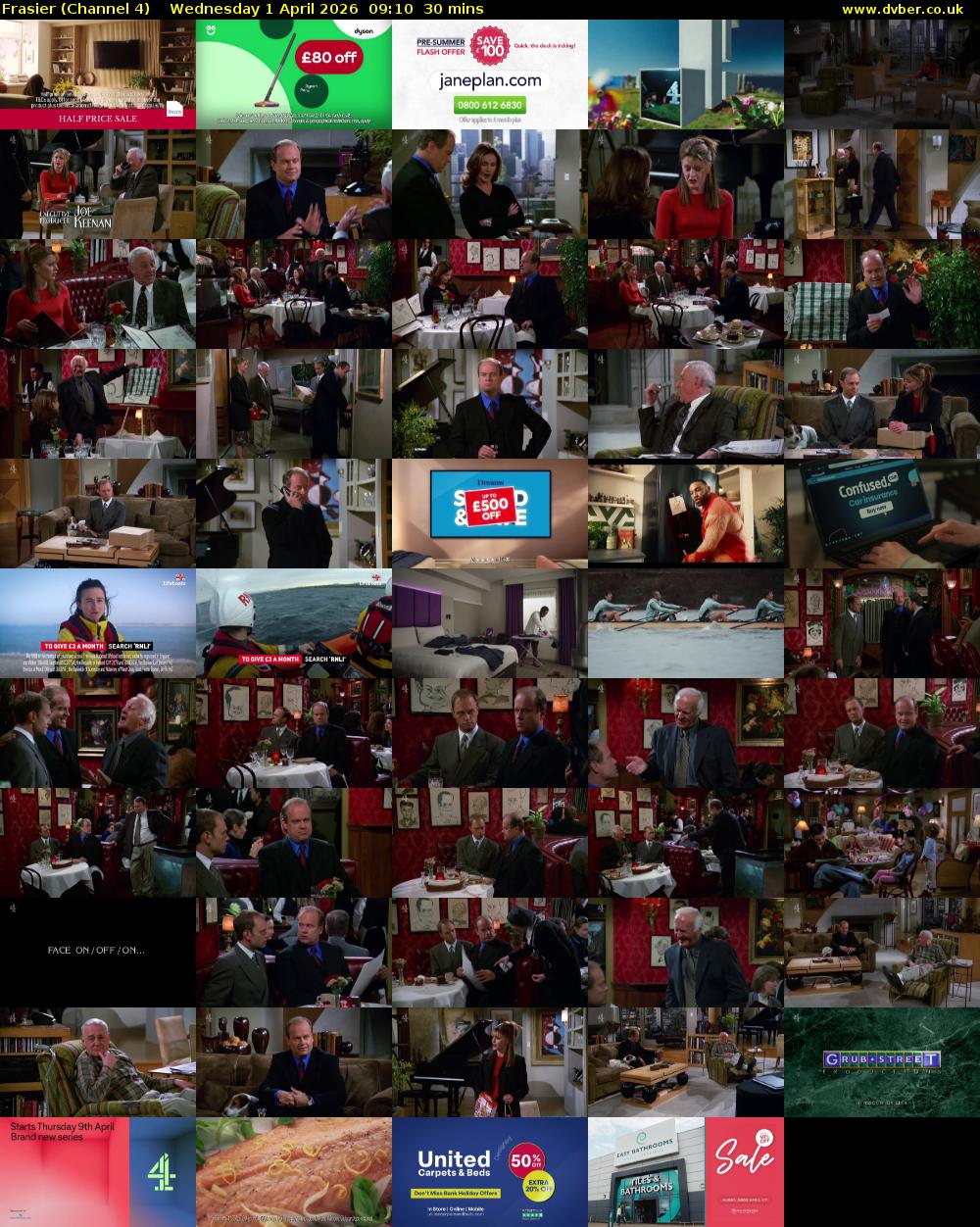 Frasier (Channel 4) Wednesday 1 April 2026 09:10 - 09:40