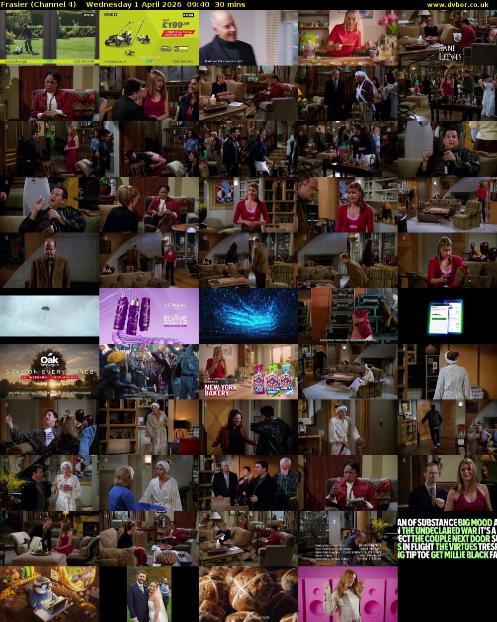 Frasier (Channel 4) Wednesday 1 April 2026 09:40 - 10:10
