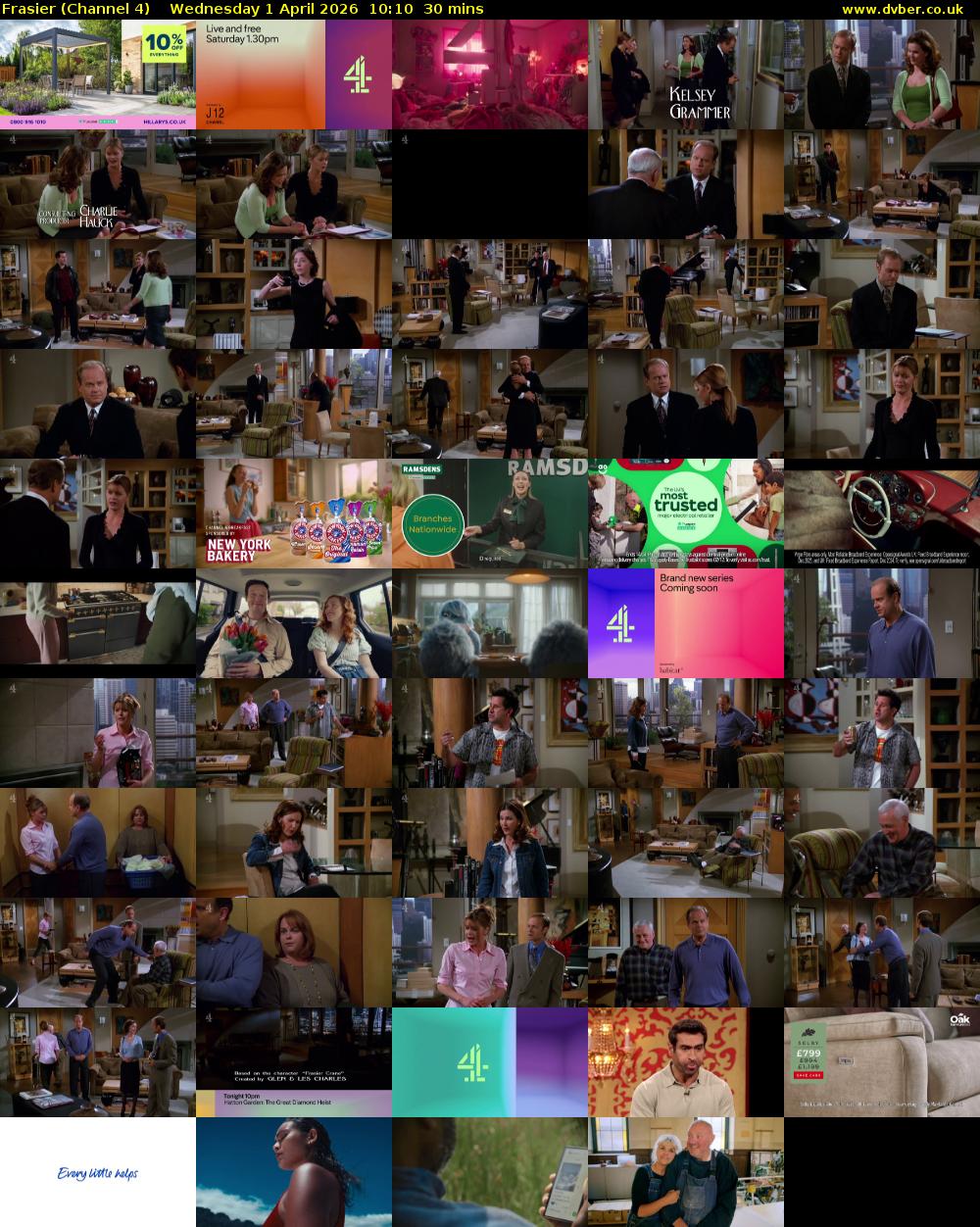 Frasier (Channel 4) Wednesday 1 April 2026 10:10 - 10:40