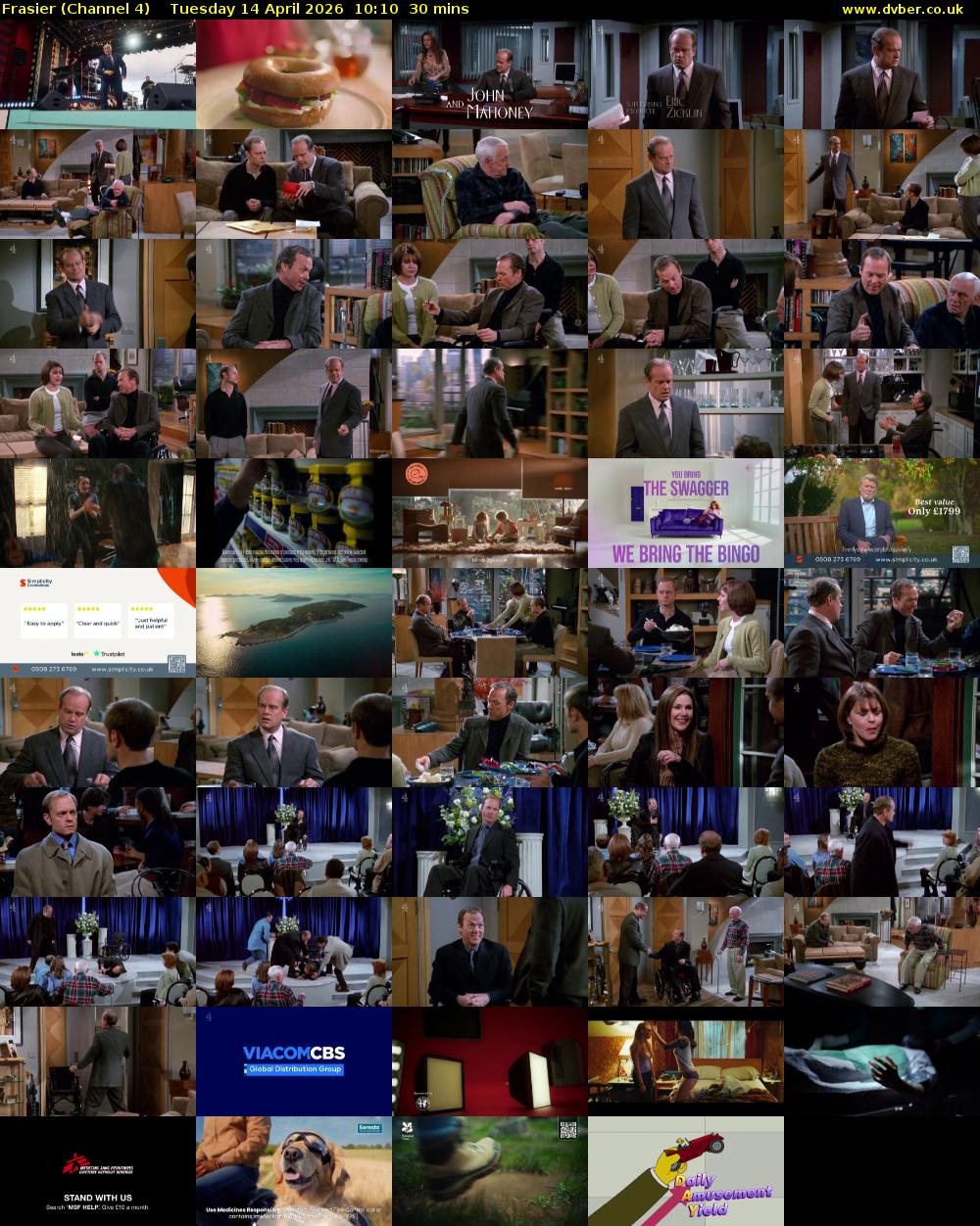 Frasier (Channel 4) Tuesday 14 April 2026 10:10 - 10:40