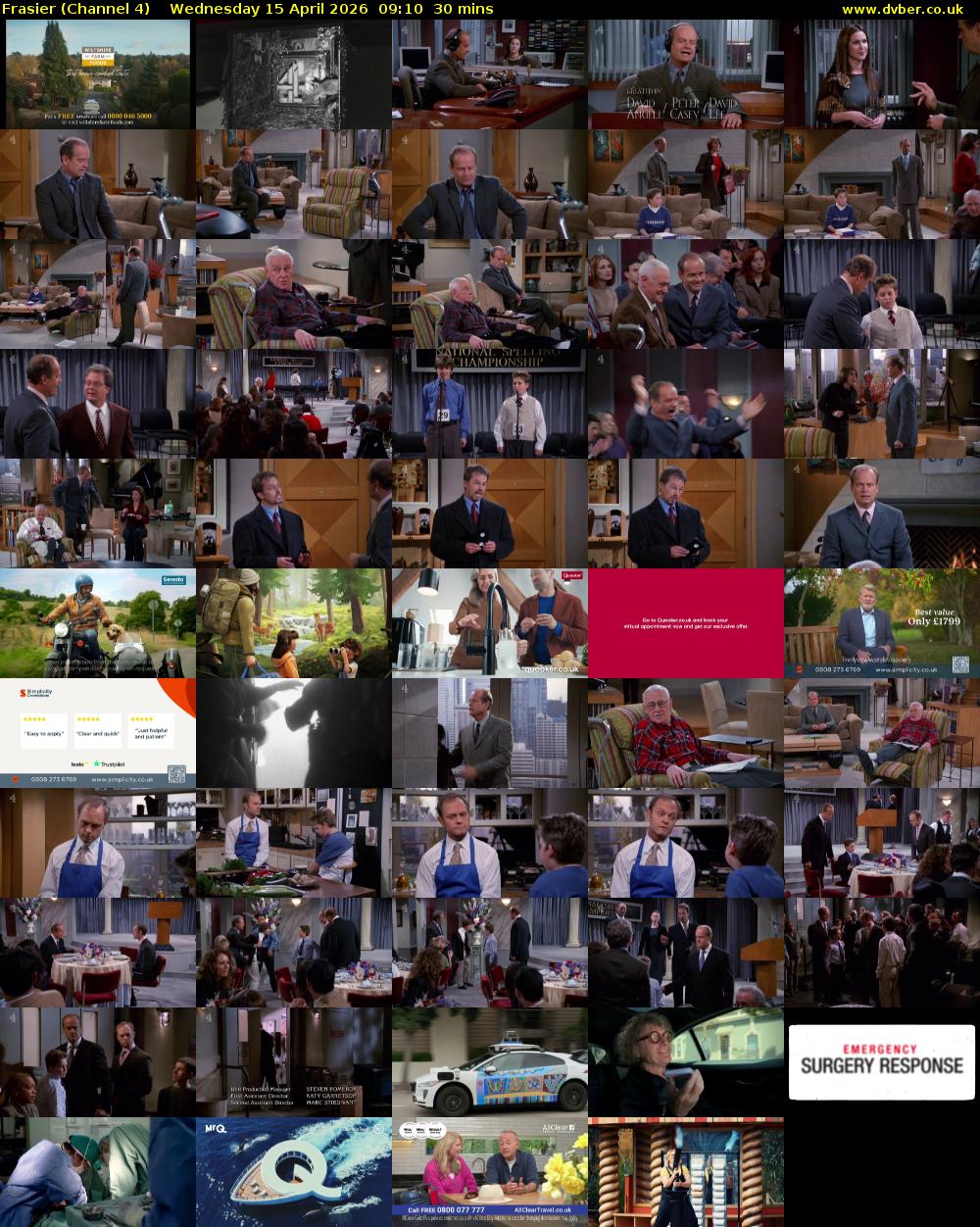 Frasier (Channel 4) Wednesday 15 April 2026 09:10 - 09:40