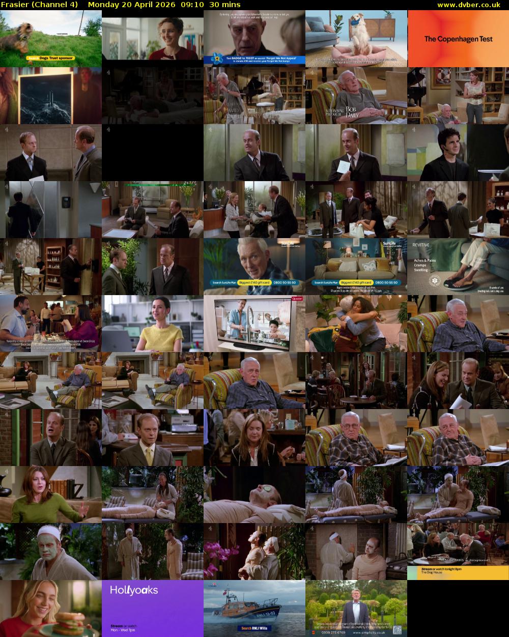 Frasier (Channel 4) Monday 20 April 2026 09:10 - 09:40