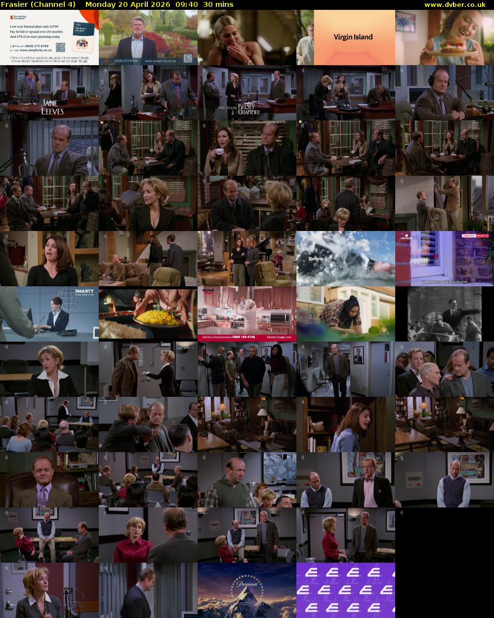Frasier (Channel 4) Monday 20 April 2026 09:40 - 10:10