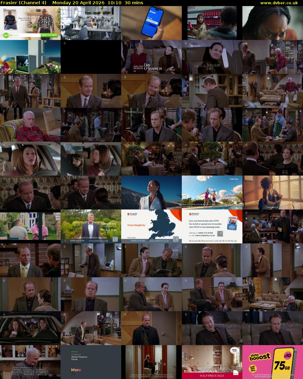 Frasier (Channel 4) Monday 20 April 2026 10:10 - 10:40