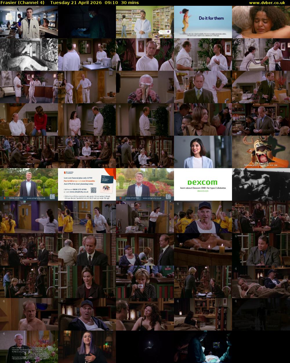 Frasier (Channel 4) Tuesday 21 April 2026 09:10 - 09:40