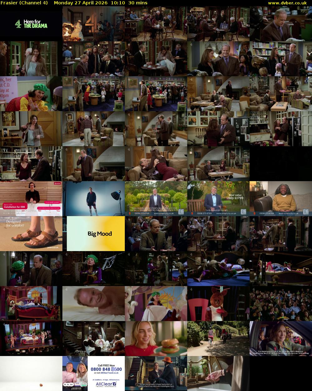 Frasier (Channel 4) Monday 27 April 2026 10:10 - 10:40