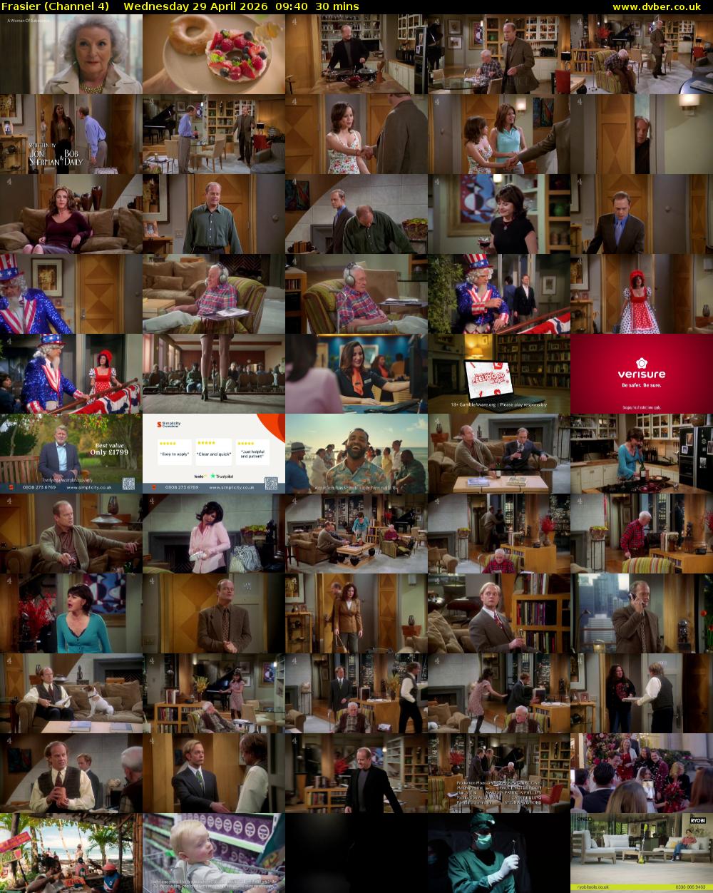 Frasier (Channel 4) Wednesday 29 April 2026 09:40 - 10:10
