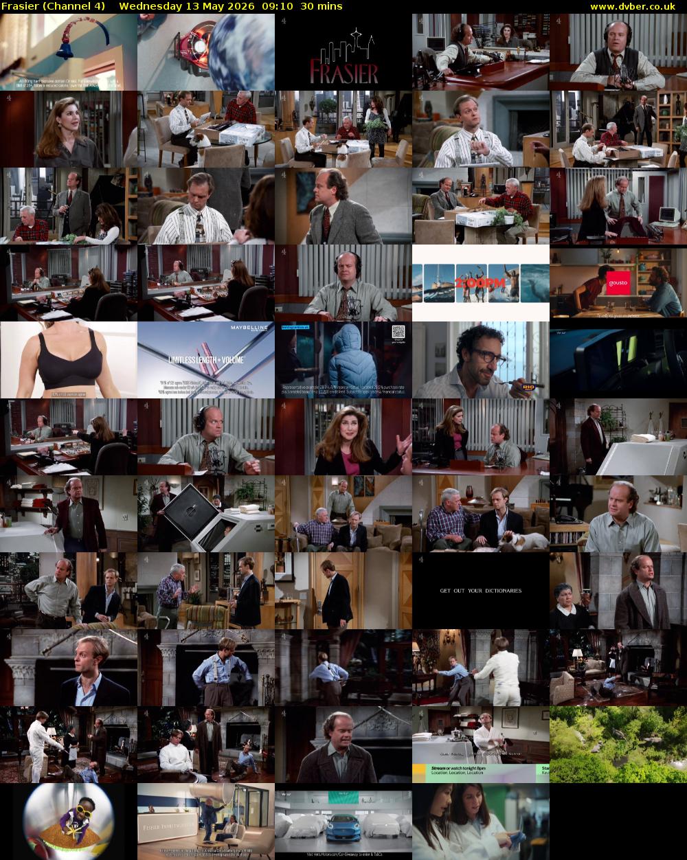 Frasier (Channel 4) Wednesday 13 May 2026 09:10 - 09:40