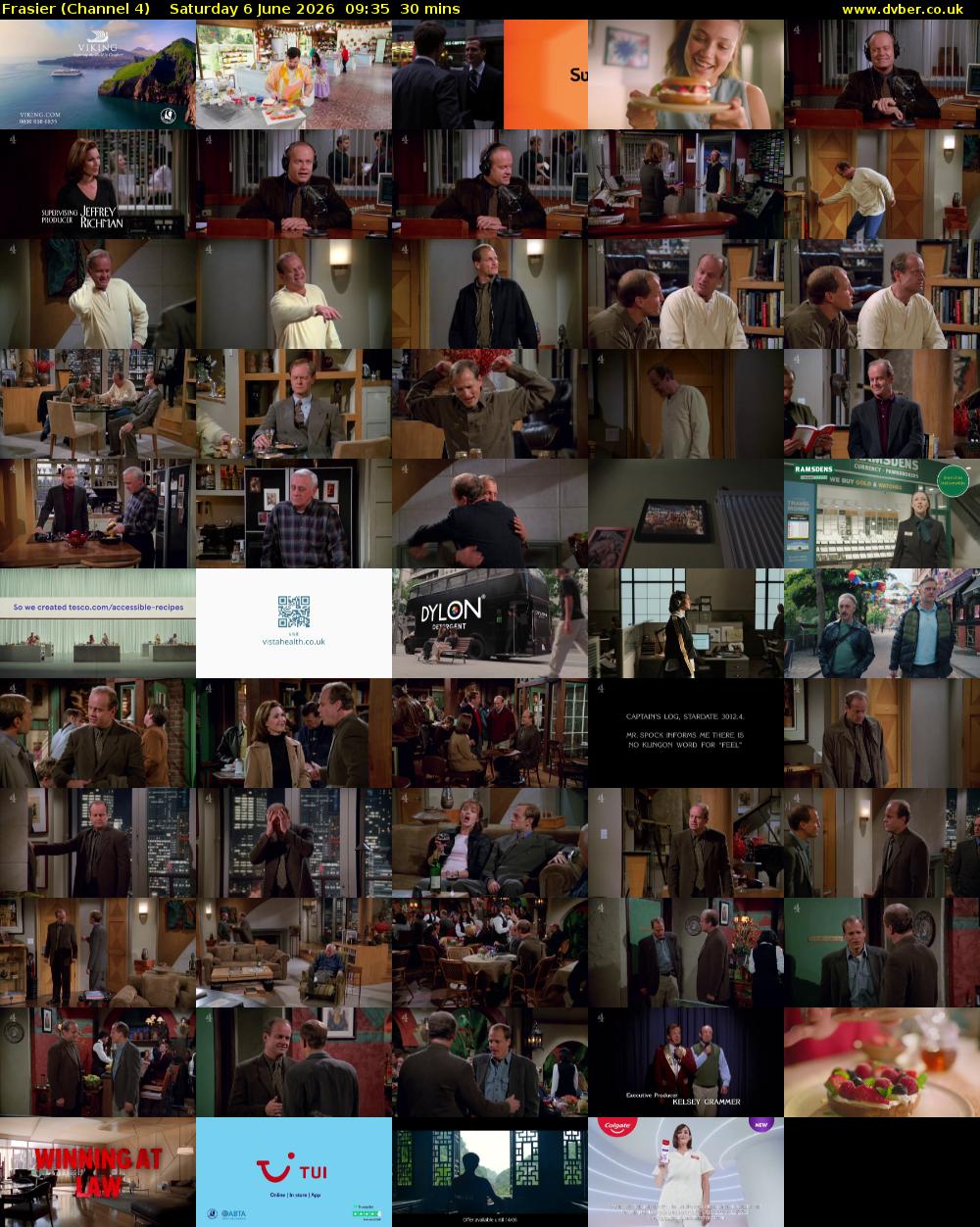Frasier (Channel 4) Saturday 6 June 2026 09:35 - 10:05