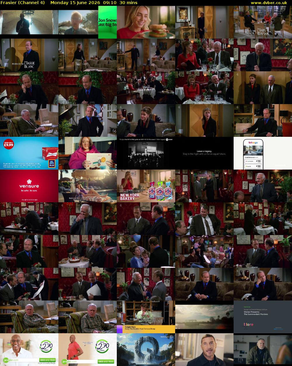 Frasier (Channel 4) Monday 15 June 2026 09:10 - 09:40