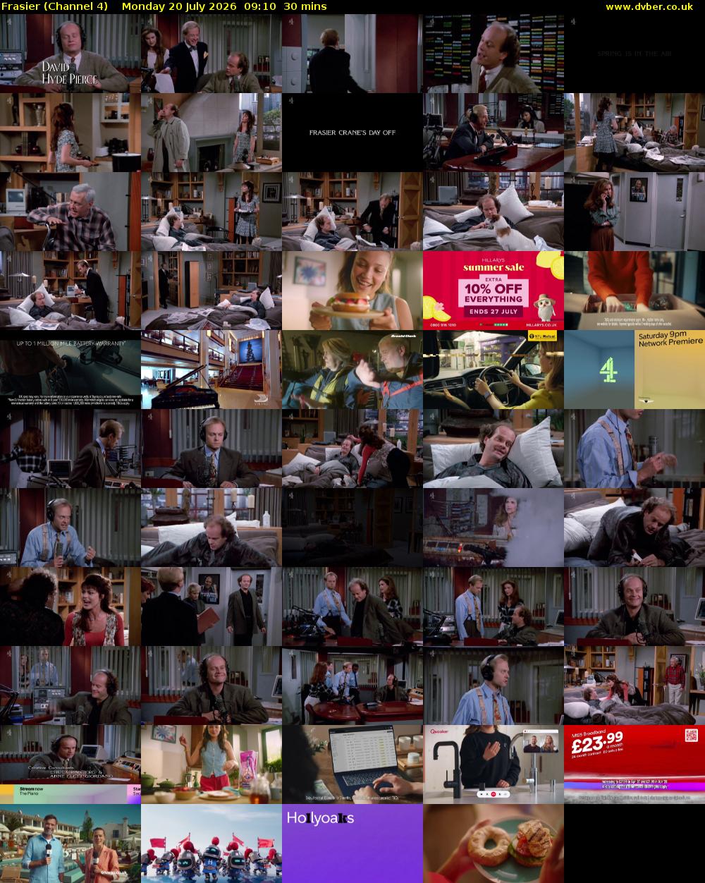 Frasier (Channel 4) Monday 20 July 2026 09:10 - 09:40