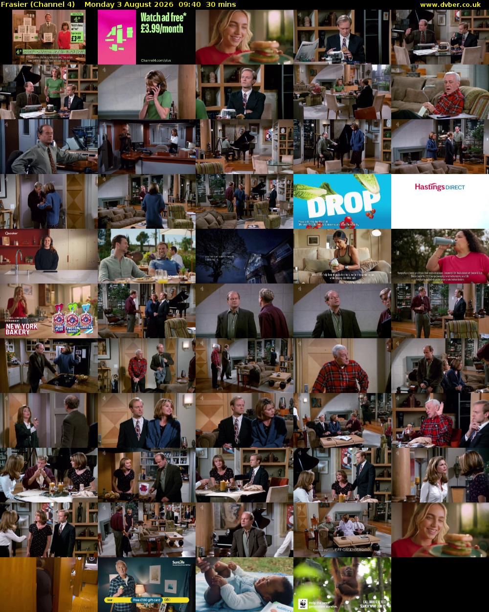 Frasier (Channel 4) Monday 3 August 2026 09:40 - 10:10