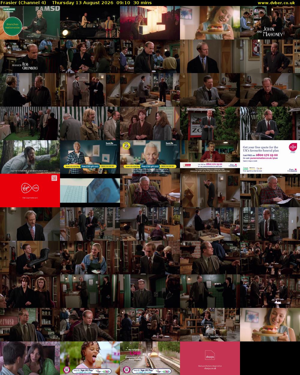 Frasier (Channel 4) Thursday 13 August 2026 09:10 - 09:40