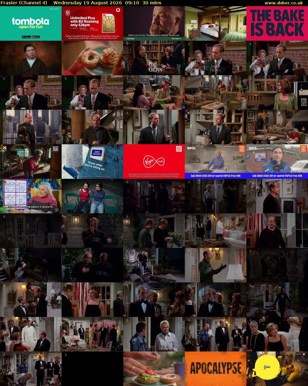 Frasier (Channel 4) Wednesday 19 August 2026 09:10 - 09:40