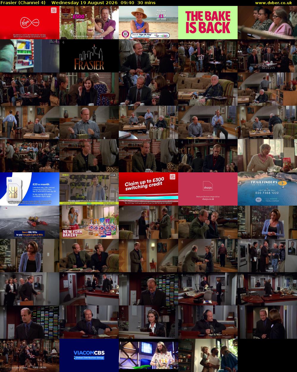 Frasier (Channel 4) Wednesday 19 August 2026 09:40 - 10:10